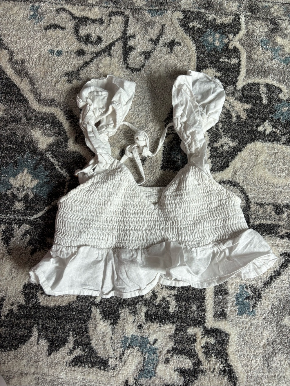 White Smocked Ruffle Crop Top